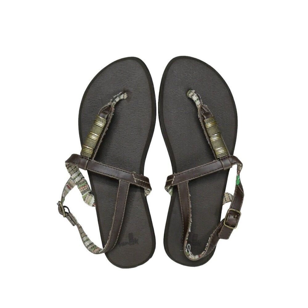 New Sanuk‎ Strappy Sandals Women's Size 7 Brown Metallic Beads Boho